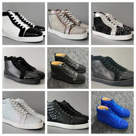 Christian Louboutin CL calfskin round toe lace-up high-top sneakers-2963  